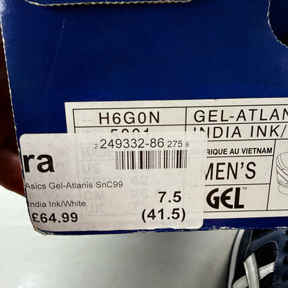 ASICS blue trainers with white accents and logo detail on the side.