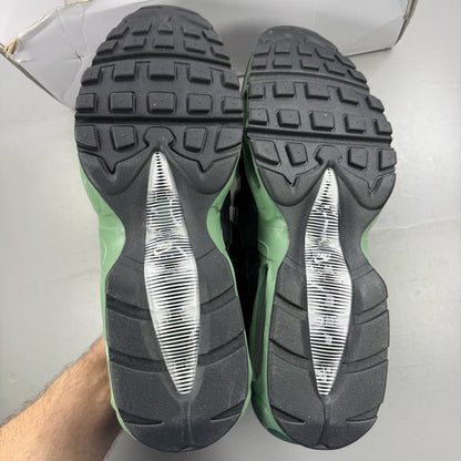 Nike Air Max 95 ID green trainers with grey accents and black detailing.